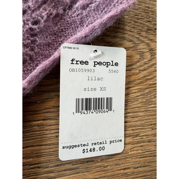 Free People Lilac Alpaca Blend Open Knit Sweater Boho Slouchy Pullover XS NWT - Picture 4 of 6